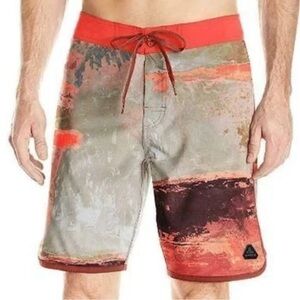 prAna High Seas Board Short Swim Trunks Red Multicolor UPF 50+ Men's Size 36